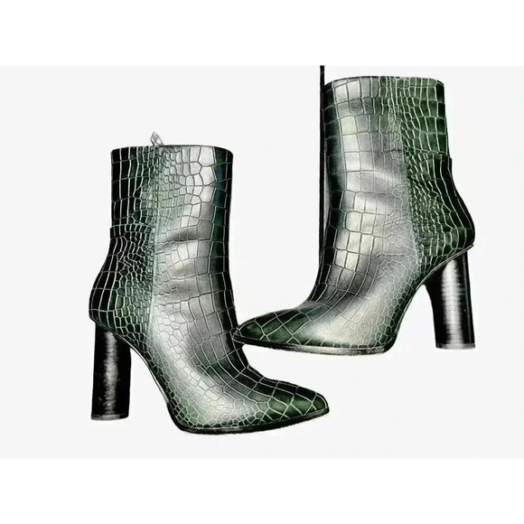 Paige Kaylee Boot womens 9 green crocodile embossed print side zip bootie $398 - Picture 8 of 10